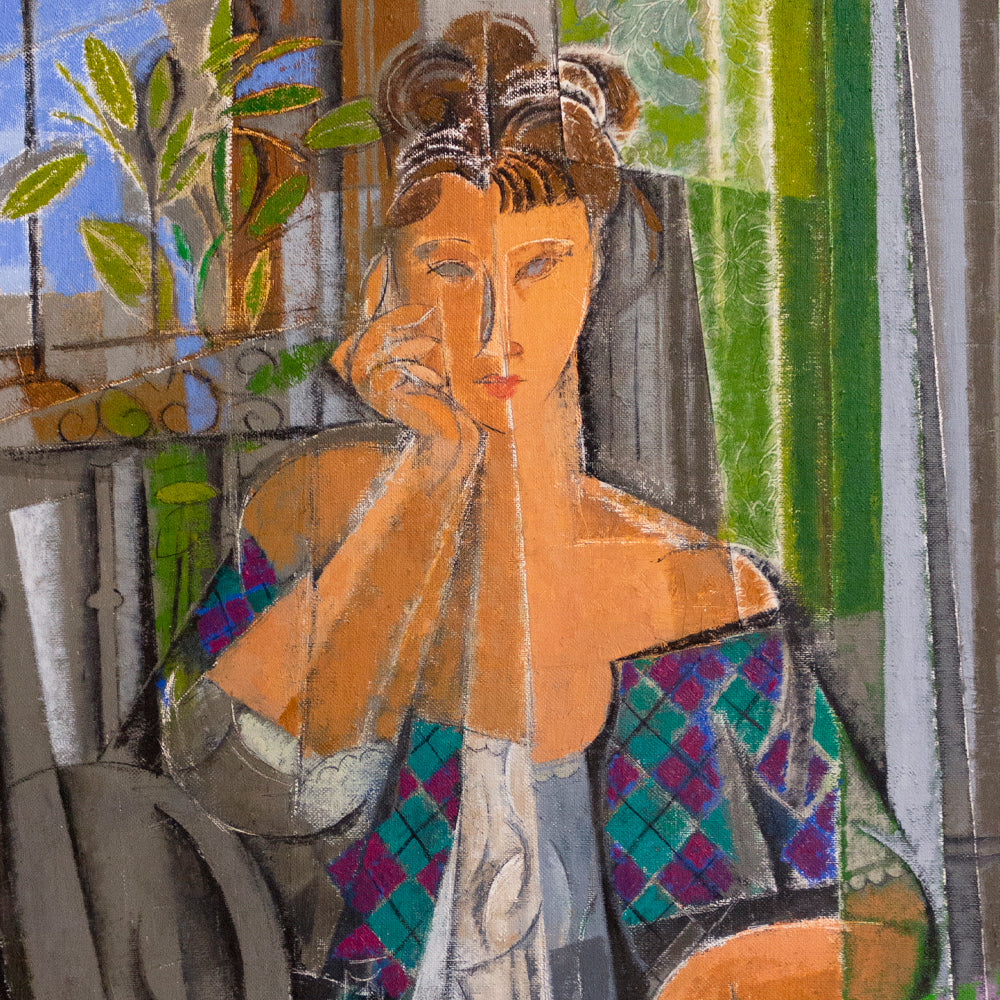 "Sentada en verdes"